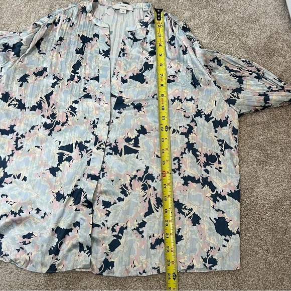 Vince Womens Floral Print Accordion Pleat Button Down Blouse Blue Pink Sz Small - Picture 9 of 9